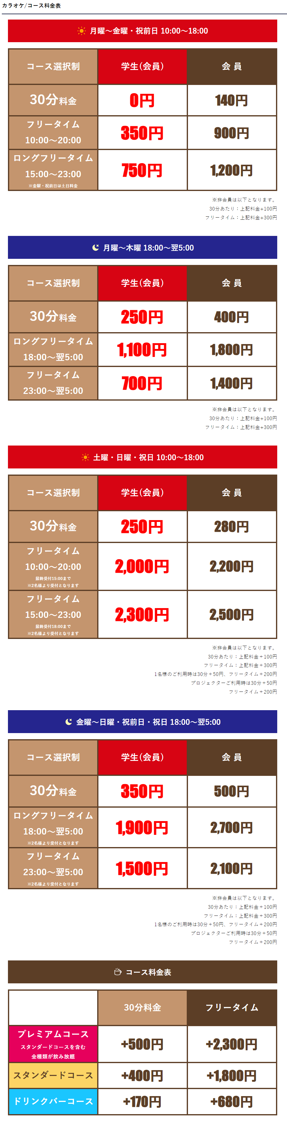 料金表