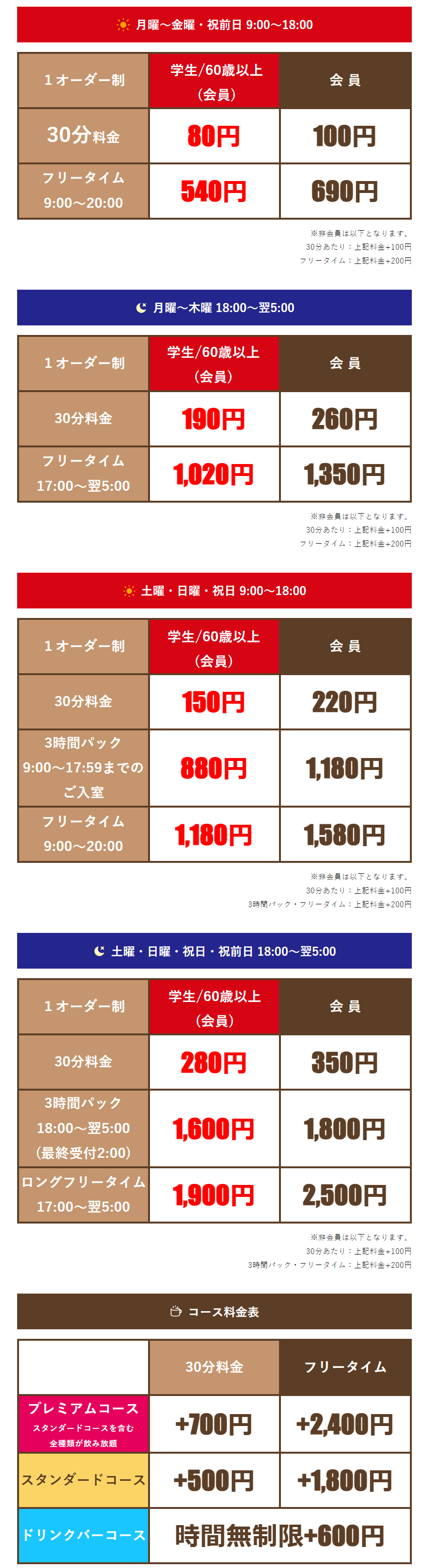 料金表
