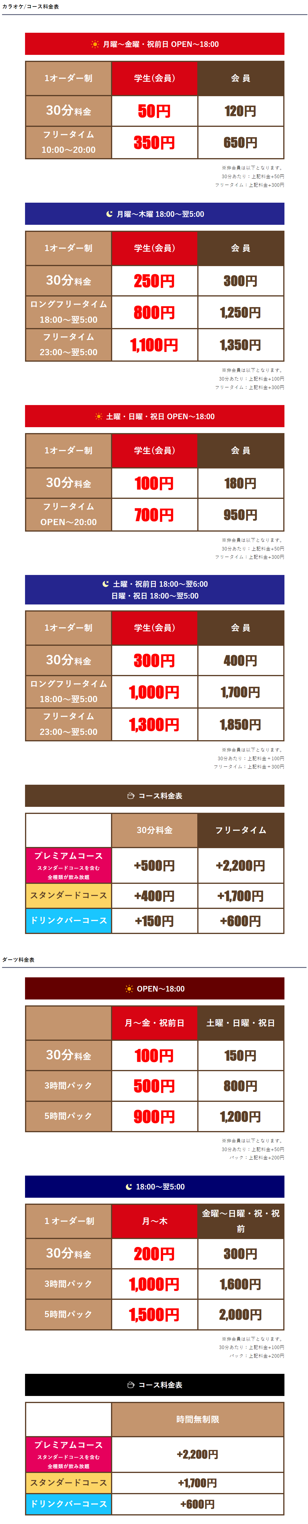 料金表
